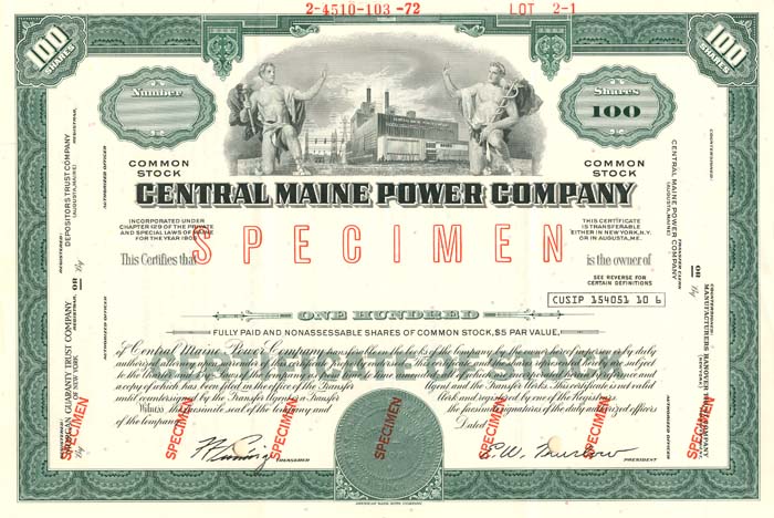 Central Maine Power Co. - Specimen Stock Certificate